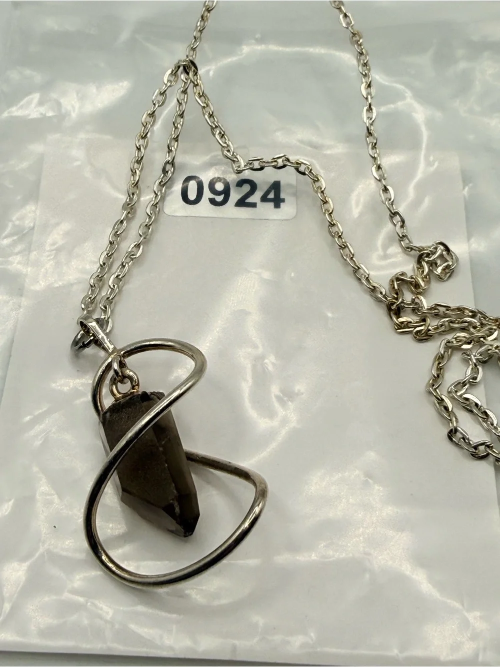 Vintage Smoky Quartz Pendant Necklace Silver‎ Tone 18”